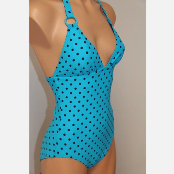New DKNY Donna Karan Swimsuit 1 one piece size 6 Capri Halter Dots - Picture 4 of 6